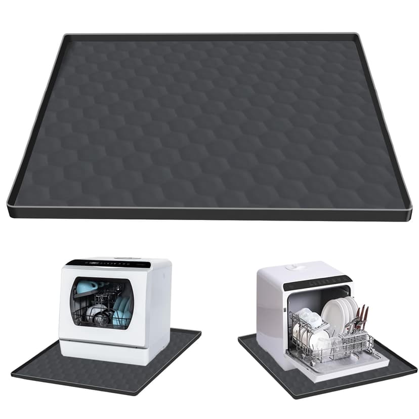 Dishwasher Drain Pan Mat,24''x20'' Dishwasher Drip Tray with Raised Edge,Non-Slip Silicone Dishwashers Drain Pan Floor Mat,Anti-Leakage Dish Washer Tray for Mini Dish Washers(