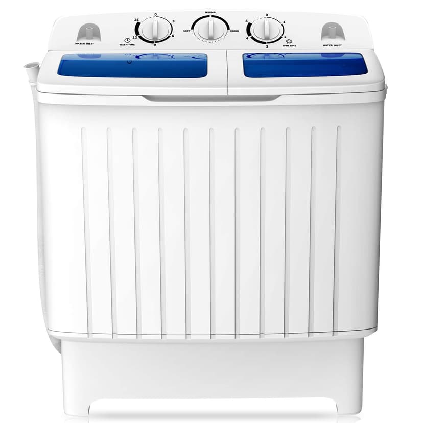 COSTWAY Portable Washing Machine, Twin Tub 20 Lbs Capacity, Compact Laundry Washer(12 Lbs) and Spinner(8 Lbs), Durable Design, Timer Control, Perfect for RV, Apartments and Dorms, Blue+White