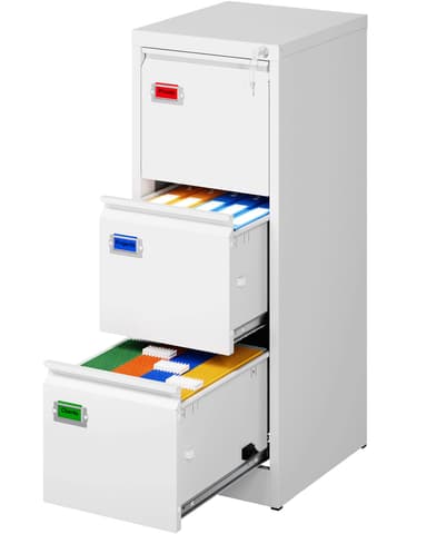 PEUKC 3-Drawer File Cabinet with Lock, 16.3" Deep Vertical Filing Cabinets, Metal File Cabinets for Home Office, Anti-Tip 3 Storage Drawers for Letter/Legal/A4/F4 Size (Assemble Required, White)