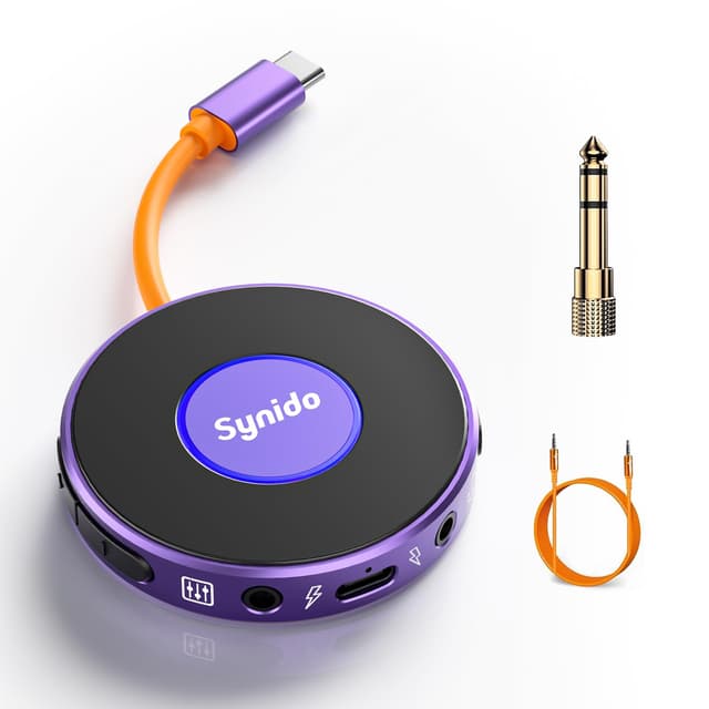 Synido Portable Guitar Audio Interface with USB-C 24bit, 48kHz Mini Interface for DJ Audio Output, Recording Music and Live Streaming with Instrument Input and Headphone Monitoring