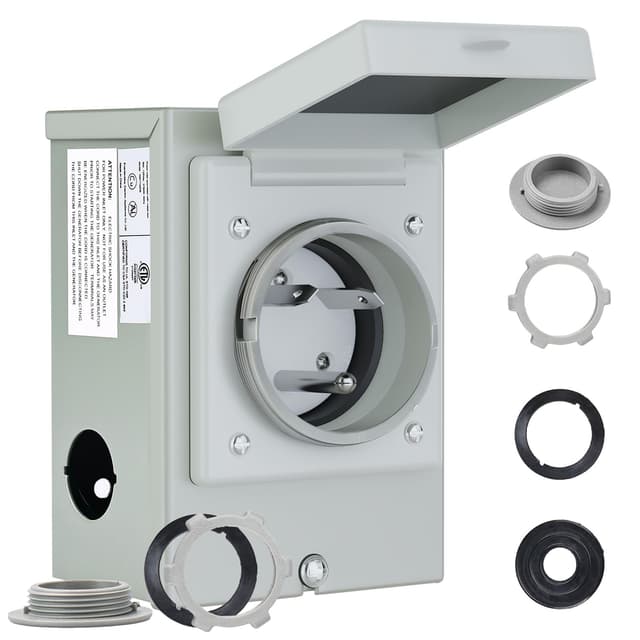 RVMATE Pre-Drilling 30 Amp Generator Power Inlet Box NEMA TT-30P 125V 3750W Power Inlet Box, Waterproof for Outdoor Use