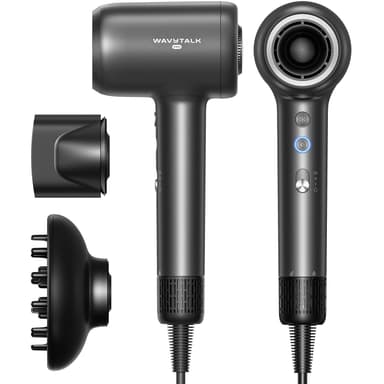 Hair Dryer, Wavytalk Turblow Pro Fast Drying Blow Dryer with Diffuser, High Speed Hair Dryer with 110,000 RPM, Pro Negative Ions for Reduces Damage, Frizz Smoothing, 3 Speeds & 3 Temps, Matte Grey