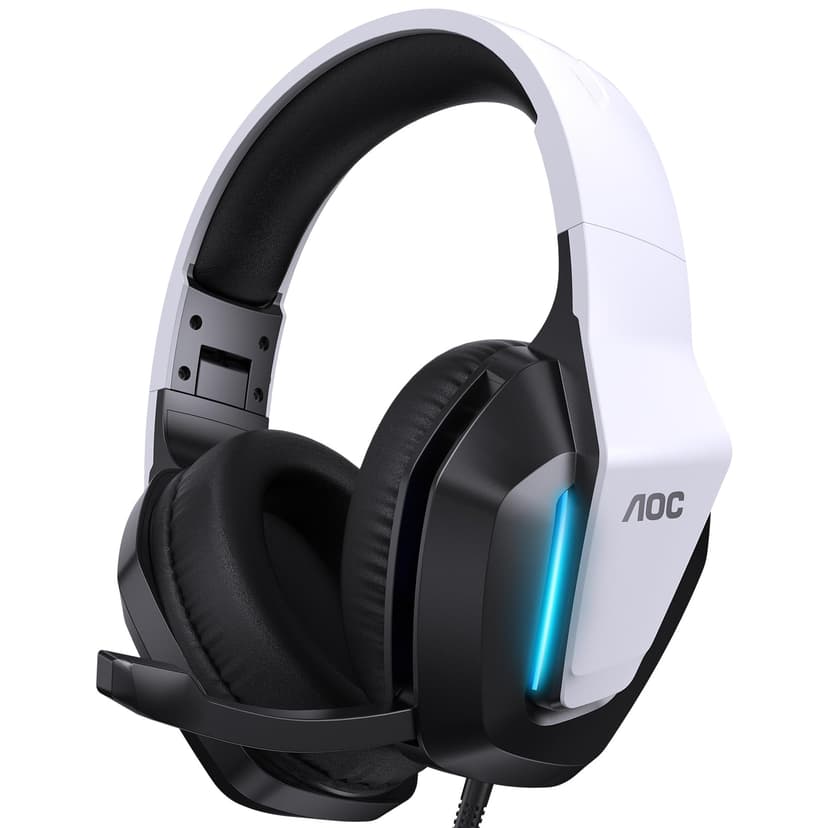 AOC Gaming Headset for PS5, PS4, PC, Mac, Switch, Xbox Series, Surround Sound RGB Gaming Headphones with Noise Canceling Microphone, 50MM Dynamic Drivers, 3.5MM Audio Jack, White