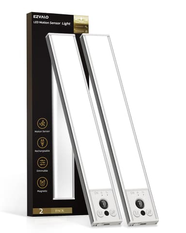 EZVALO 10inch Under Cabinet Lighting, LED Motion Sensor Light Indoor, 2400mAh USB Rechargeable Closet Lights, Dimmable & Magnetic Wireless Under Counter Lights for Kitchen, Pantry, Stairs (2 Pack)