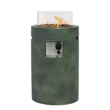 COSIEST Outdoor Propane Fire Pit Table w Compact Ledgestone 16-inch Round Graphite Base and Glass Wind Guard, 40,000 BTU, Free Lava Rocks, Fits 20lb (Grayish-Green)