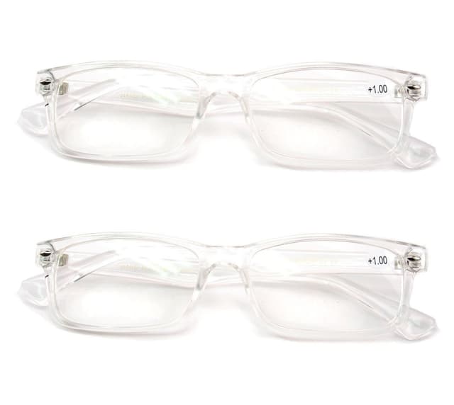 2 Pairs Casual Fashion Rectangular Reading Glasses - Stylish Simple Readers Magnification (Clear, 1.75)
