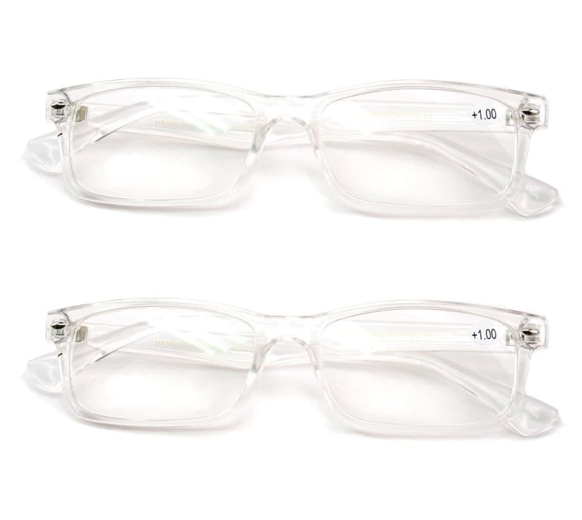 2 Pairs Casual Fashion Rectangular Reading Glasses - Stylish Simple Readers Magnification (Clear, 1.75)
