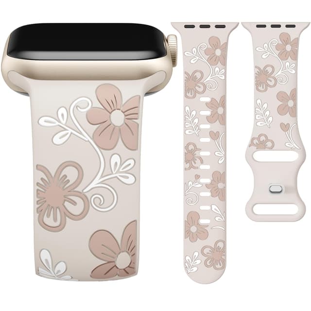 Witzon Floral Band Compatible with Apple Watch Bands For Women 41mm 40mm 38mm 42mm 44mm 45mm 46mm 49mm, Engraved Cute Flower Soft Silicone Strap for iWatch Series 11 10 9 8 7 6 5 4 3 2 1 SE Ultra
