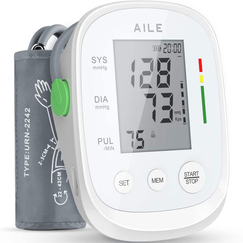 AILE Blood Pressure Monitor, Blood Pressure Machine Upper Arm Large Cuff(8.7"-16.5"), High Automatic Blood Pressure Monitors Cuff for Home Use, Manual Arm Bp Monitor, 2 * 99 Memory (White)