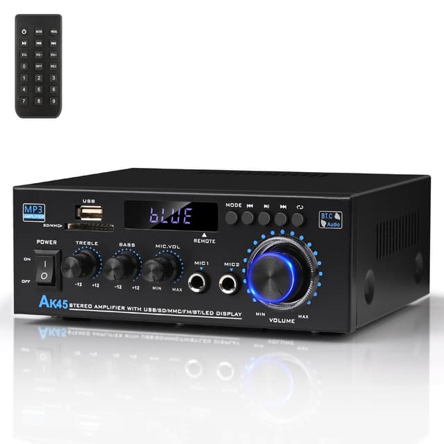 Stereo Audio Amplifier 2026 Upgraded AK45 Bluetooth Receiver for Home Stereo, 400W 2 Channel Wireless Bluetooth 5.0 Power Amplifier System with FM Radio, USB, SD Card, and Remote Control