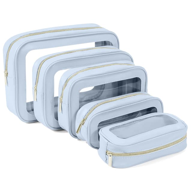 YOPCDJ 5PCS Clear Toiletry Bag,TSA Approved Travel Makeup Pouch with Zipper for Cosmetics and Toiletries,Diaper Bag Organizer Pouch Set,Women's Purse Organizer and Clear Car Bag