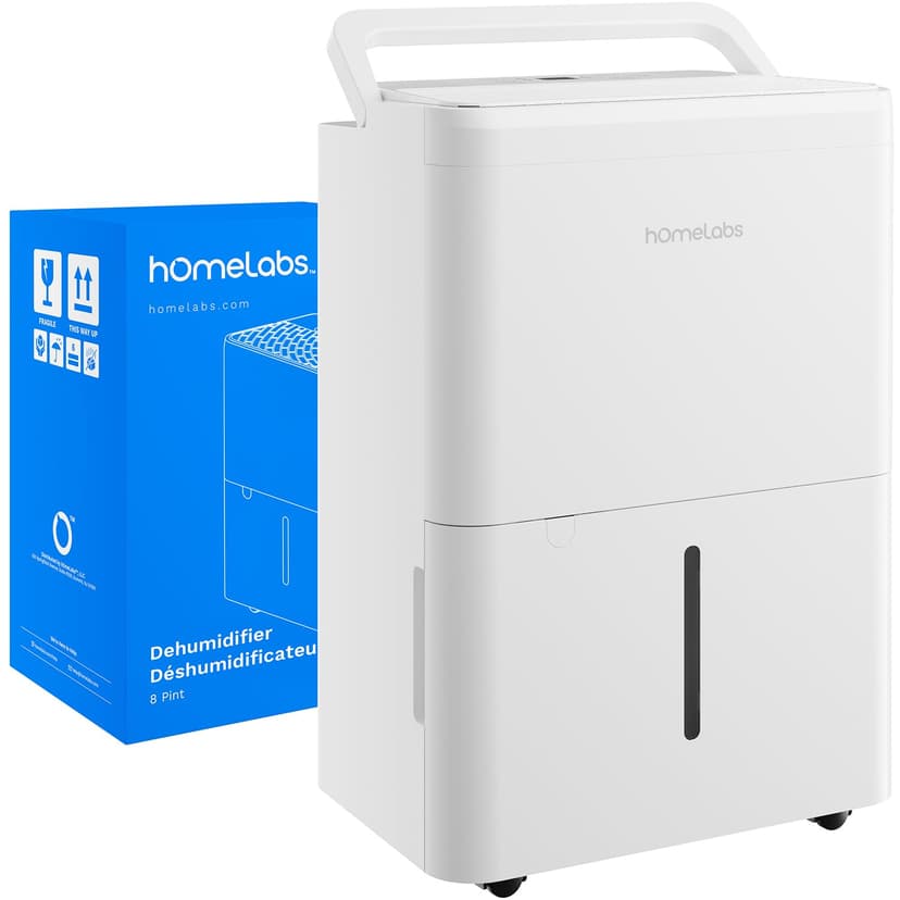 hOmeLabs Dehumidifier - Advanced Humidity & Moisture Control, Quiet, Efficient, Auto Shut-off, Ideal for Home, Basement, Office - 1,800 Sq Ft Wi-Fi (8 Pint MAX 24 Pint at 95°F, 90% RH)