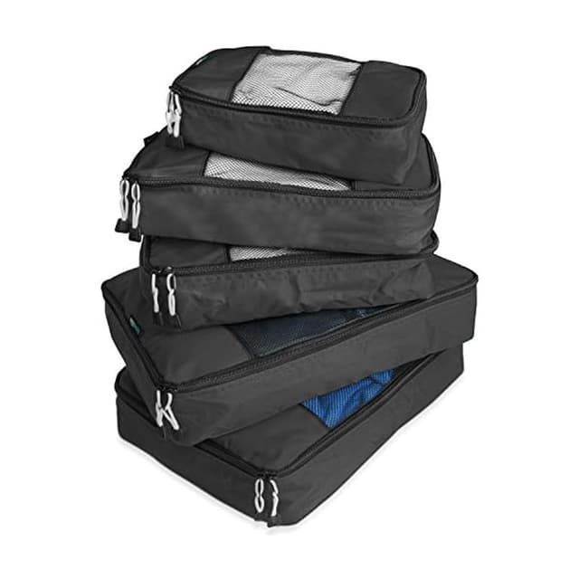 TravelWise Packing Cube System - Durable 5 Piece Weekender Plus Set (Black)