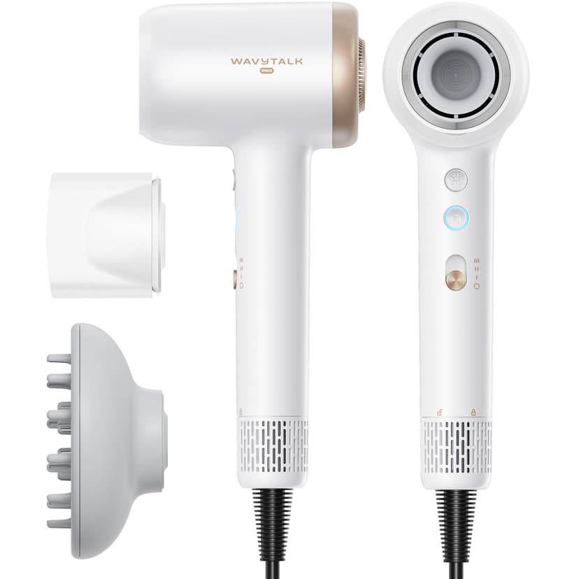 Wavytalk Hair Dryer, Wavytalk Turblow Pro Fast Drying Blow Dryer with Diffuser, High Speed Hair Dryer with 110,000 RPM, Pro Negative Ions for Less Damage, Frizz Smoothing 3 Speeds & 3 Temps, White