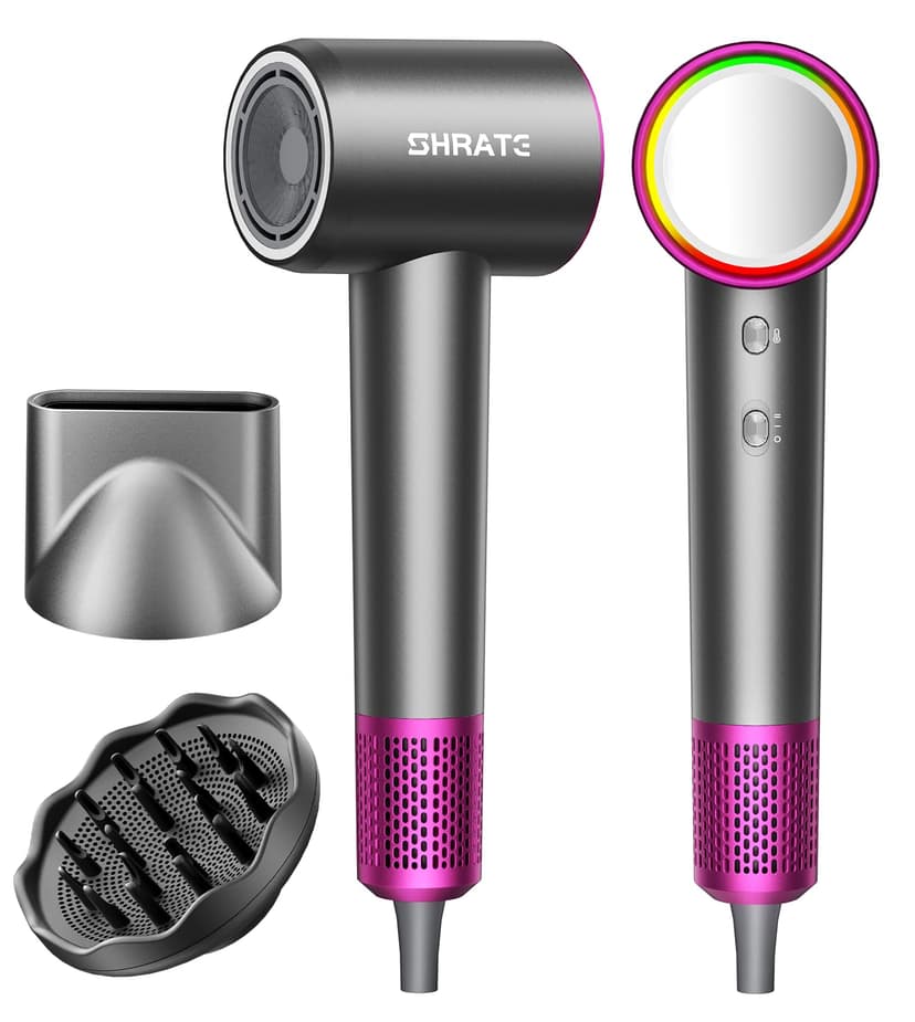 SHRATE Professional High Speed Ionic Hair Dryer | Ultra-Fast Drying | 500 Million Negative Ions | Low Noise | 160000 RPM | Compact Blow Dryer with Magnetic Diffuser for Faster Drying All Hair Types