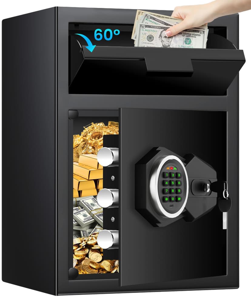 2.6 Cub Drop Safe for Business, Quick Place Safe with Drop Slot, Digital Backlit Combination Lock and Backup Key, Alarm & Mute System, Anti-theft Money Deposit Safes for Cash Slip Business Office Home