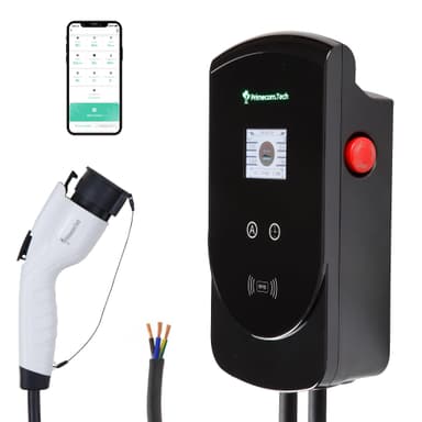PRIMECOM 50 Amp Level-2 EV Wall Charger Station 220 Volt for Tesla, Volkswagen ID4, Mustang Mach-E, Ford F150, Audi Etron, Toyota RAV4, Kia EV6, Hyundai IONIQ 5, Polestar, Rivian (30 Feet, Hardwire)