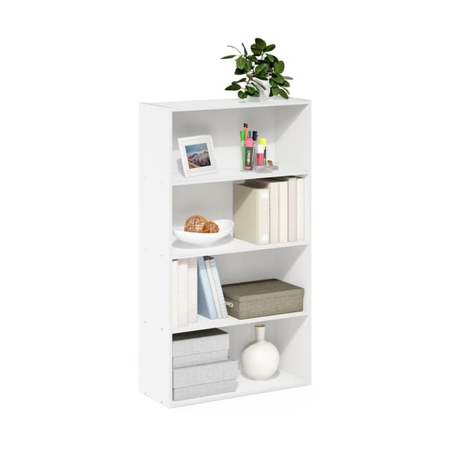 Furinno PASIR Book Shelf, 4-Tier Bookshelf, Bookcase with Open Shelf, 9.4 x 23.6 x 41.7, for Living Room, Bedroom, Home Office, White