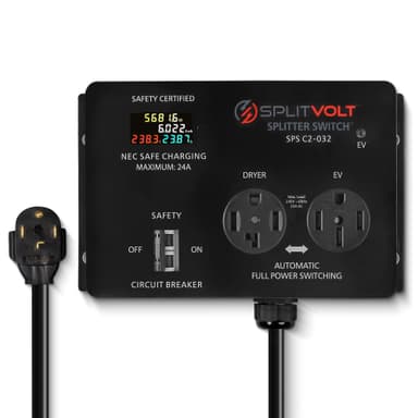 Splitvolt NEMA 14-30/14-50, 240V, 24 Amp Splitter Switch - Save Thousands on Home Electric Vehicle Charging (EV) Install, cETLus Certified, Charge Two EVs, Plug and Play