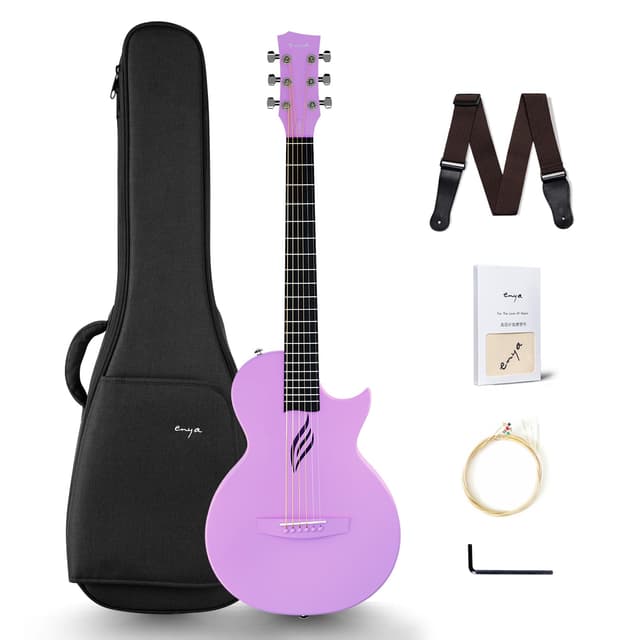 Enya Nova Go Carbon Fiber Travel Acoustic Guitar | 1/2 Size Lightweight Moisture-Proof Guitara | Adult & Beginner Portable Guitar with Gig Bag & Accessories (Purple)