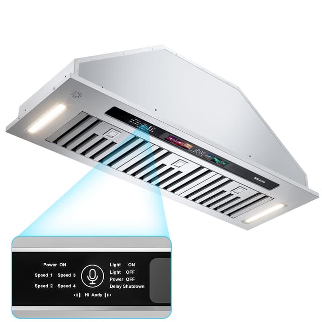 BRANO Range Hood Insert 36 Inch, 900 CFM Smart Voice/Gesture/Touch Control, 4 Speed Exhaust Fan, Stainless Steel Kitchen Hood with Charcoal Filter, Ducted/Ductless Convertible