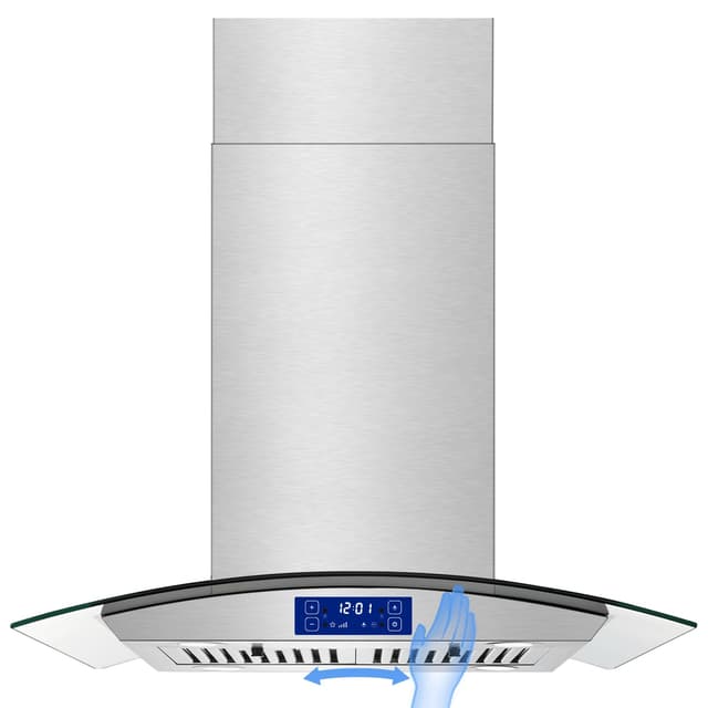 JOEAONZ Island Range Hood 30 Inch 700 CFM Gesture & Touch Control Ceiling Mount Stainless Steel Kitchen Vent Hood, Kitchen Exhaust Hood, Ducted/Ductless Convertible 3-speed Ventilation Fan Switchable