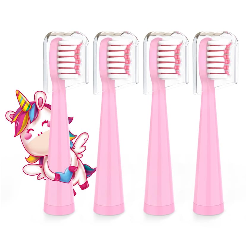 Vekkia Sonic Kids Electric Toothbrush Replacement Heads - 7X More Plaque Removal, End-Rounded 3D Curved Soft Bristles, Comfortable & Efficient Clean Teeth, Perfect for Kid Small Mouth, Pink (4 Pack)