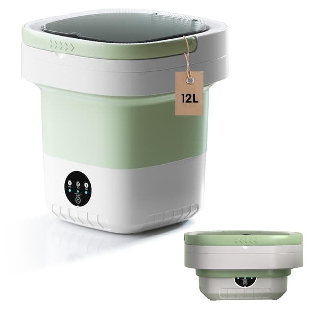ZZR SEVEN Portable Washing Machine, 7L/12L Upgraded Mini Washing Machine, Suitable for Small Clothes, Foldable Laundry Machine, Ideal for Dorm, Home, Hotel, Camping and Travel (Green, 12L)