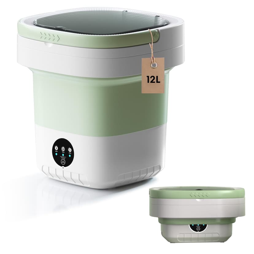 ZZR SEVEN Portable Washing Machine, 7L/12L Upgraded Mini Washing Machine, Suitable for Small Clothes, Foldable Laundry Machine, Ideal for Dorm, Home, Hotel, Camping and Travel (Green, 12L)