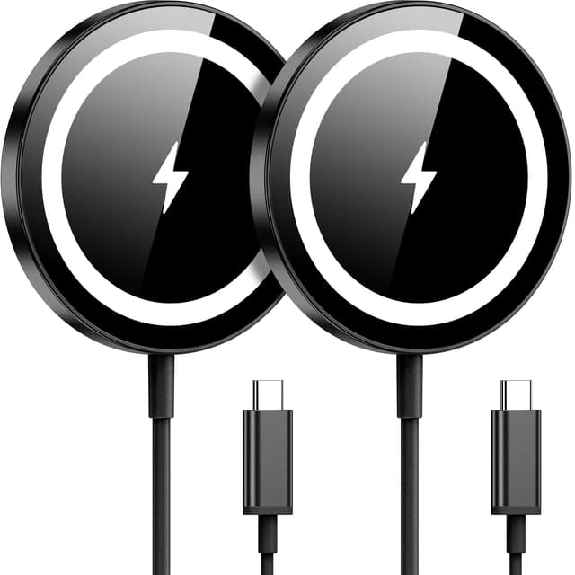 WRVVR for Apple Mag-Safe Charger 2 Pack, Magnetic Wireless Charger for iPhone 17/17 Pro/17 Pro Max/Air/16 15 14 13 12 Pro Max Plus mini,Charging Pad for Airpods Pro 3 2,Strong Magnet, Black