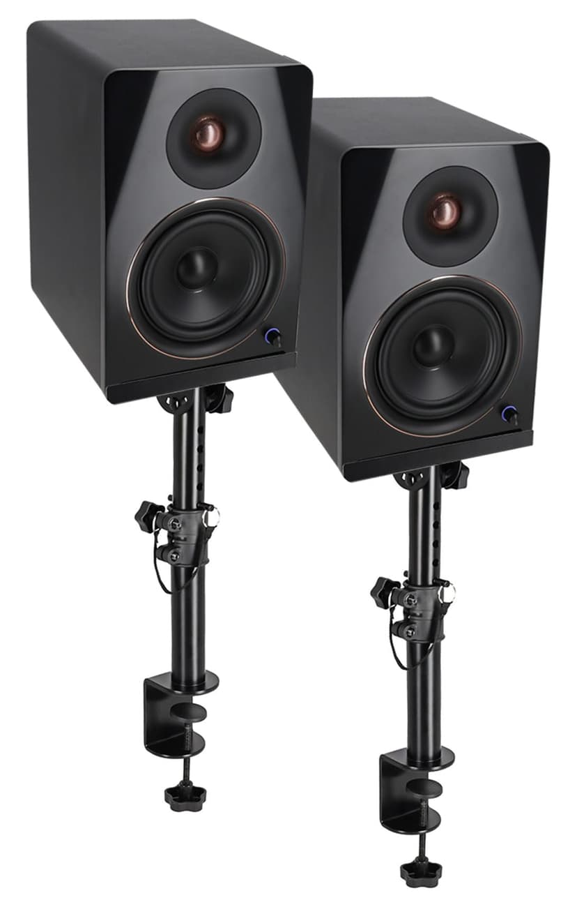 Rockville APM8B v2 Bundle: Pair 8 in 500W Peak / 160W RMS Powered Studio Monitor Speakers USB Bluetooth, DMS75 Desk Clamp Monitor Stands 15 Degree Tilt, 2 Items