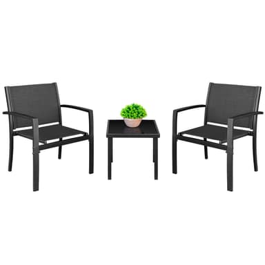 Homall 3 Pieces Patio Furniture Set Outdoor Patio Conversation Textilene Bistro Set Modern Porch Lawn Chairs with Coffee Table for Home and Balcony (Black)