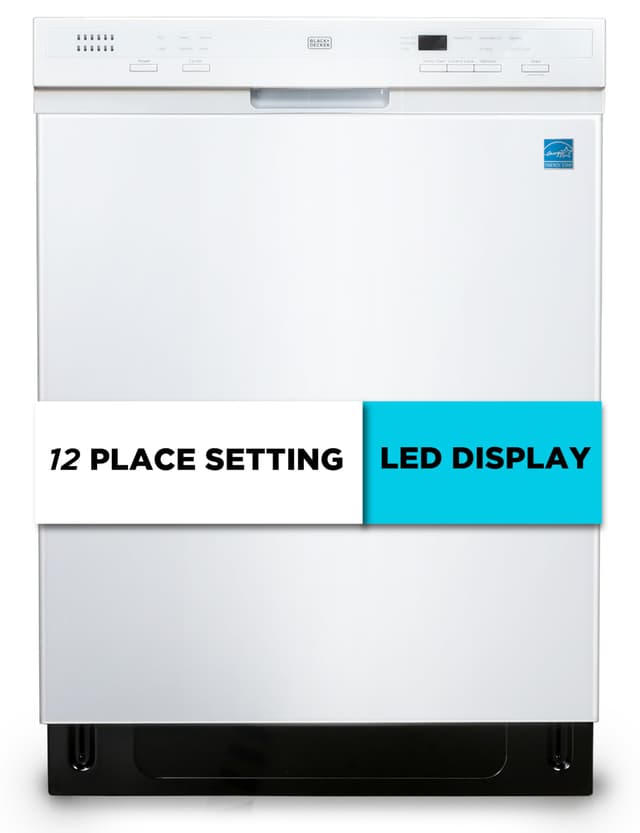 BLACK+DECKER 24" Built-In Dishwasher, 12-Place Setting Capacity with Stainless Steel Tub, Dish Washer with 6 Wash Programs, Low Noise, ENERGY STAR Certified, BDW200MW, White