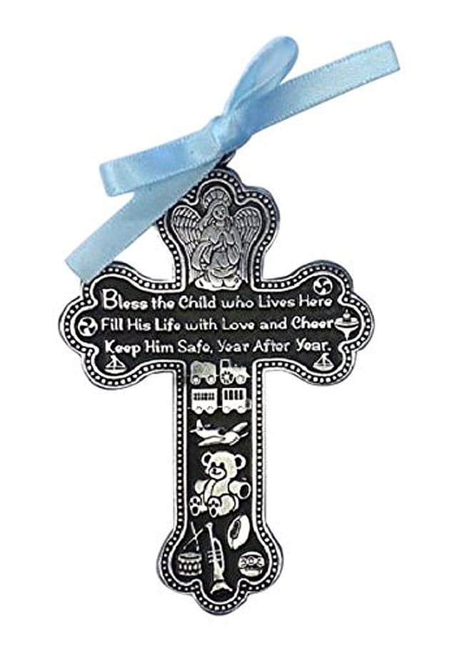 Cathedral Art CM6 Baby Boy Cross Crib Medal, 3-Inch High, 0.20" x 2.25", Multi