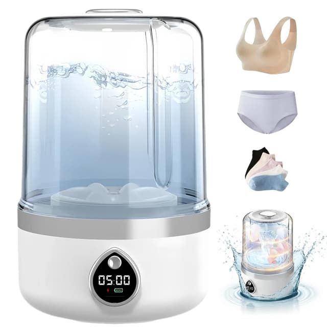 Portable Washing Machine, Compact Mini Washing Machine for Delicates & light garments, Cordless Portable Washer, 1.4L White Mini Washer, Great for Dorm, Apartment, Travel