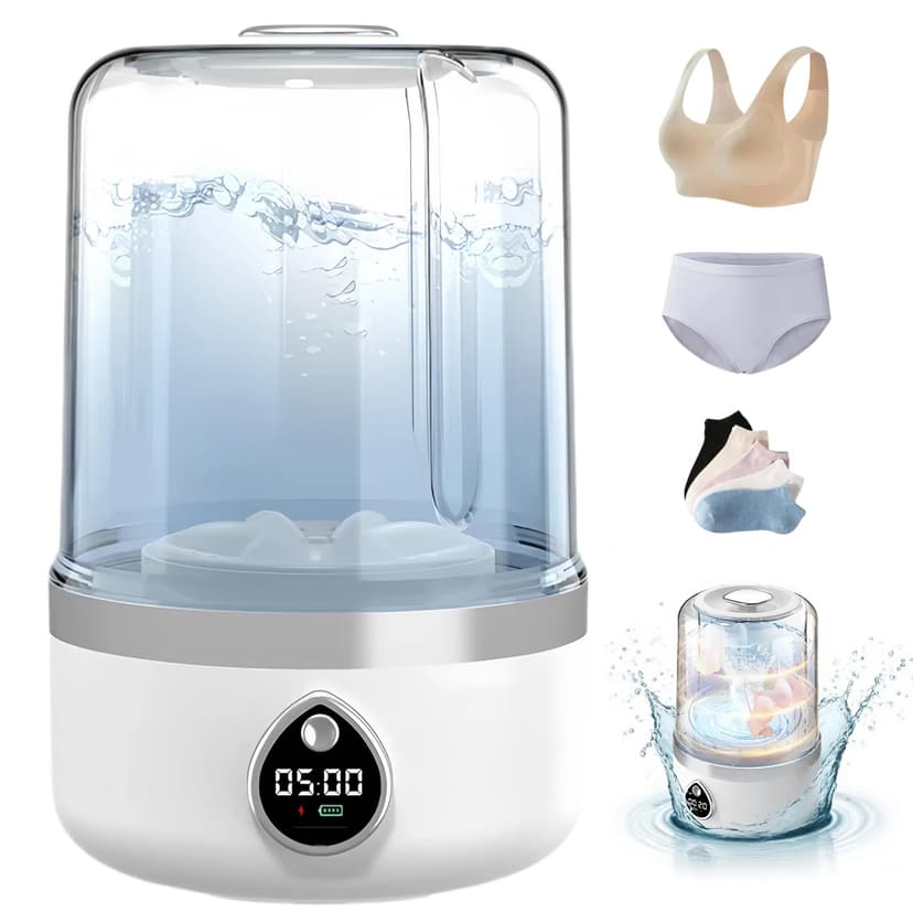 Portable Washing Machine, Compact Mini Washing Machine for Delicates & light garments, Cordless Portable Washer, 1.4L White Mini Washer, Great for Dorm, Apartment, Travel