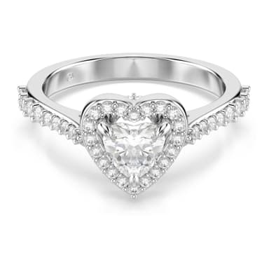Swarovski Una Angelic motif ring, Mixed cuts, Heart, White, Rhodium plated