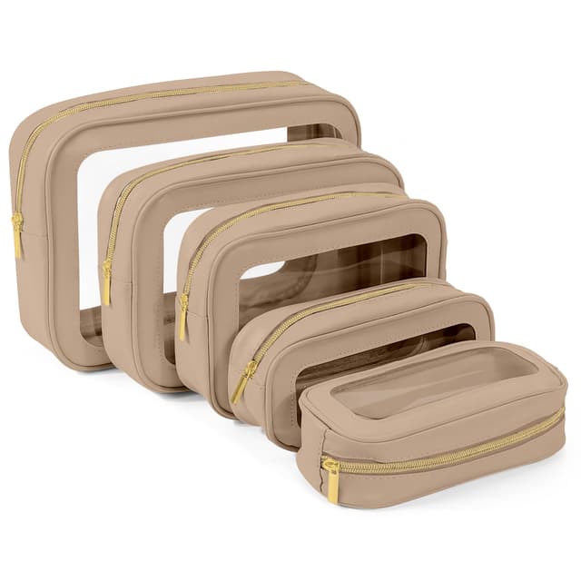 YOPCDJ 5PCS Clear Toiletry Bag,TSA Approved Travel Makeup Pouch with Zipper for Cosmetics and Toiletries,Diaper Bag Organizer Pouch Set,Women's Purse Organizer and Clear Car Bag