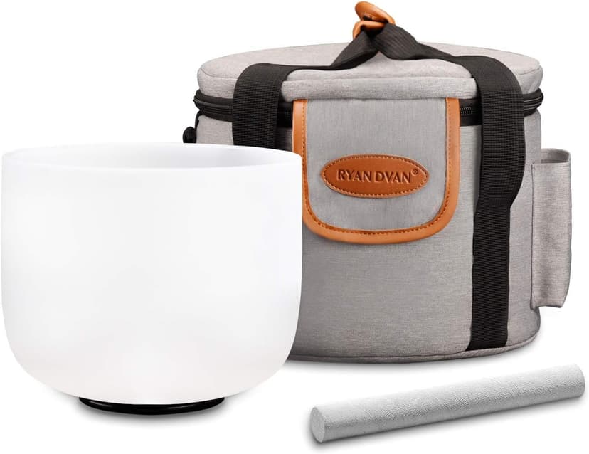 Ryan Dvan 11Inch D Note Frosted Sacral Chakra Crystal Singing Bowl with Free Padded Carrying Case and Suede Striker & O-Ring