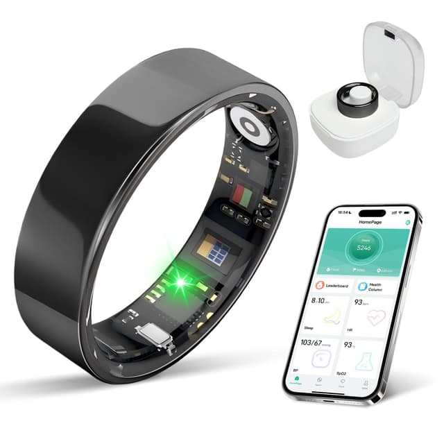BIEMHA Smart Ring Health Tracker, Sleep/Exercise Monitoring, iOS/Android Compatible, IP68 Water Resistance, No Subscription Required, 5-Day Battery Life, Suitable for Both Women and Men (Black, 7)