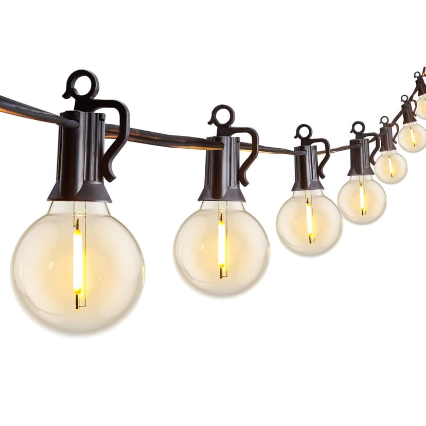 Brightown Outdoor String Lights 29 Feet G40 LED Patio Lights, Plug-in, 13 Plastic Edison Bulbs(1 Spare), Waterproof Connectable Hanging Light for Backyard Porch Balcony Party Decor, E12 Base, Black