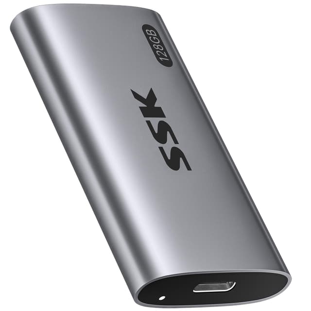 SSK 128GB SSD External Hard Drive, Portable SSD Up to 550MB/s Fast Solid State Drives, External Drive USB 3.2 Gen2 for iPhone 15/Pro, Windows, Mac, Android with LED Light, Trim, Smart Supported
