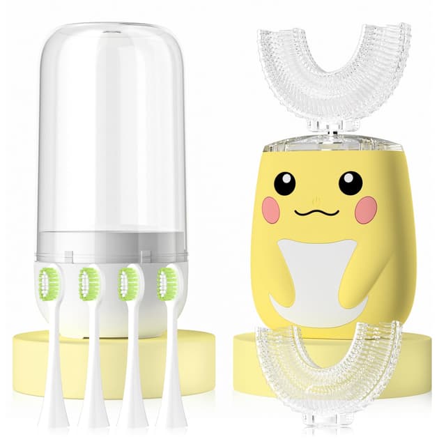 ELOTAME Kids Electric U Shaped Toothbrush Children Cartoon Sonic Automatic Toothbrush with 6 Brush Heads Full Mouth 6 Cleaning Modes - (Age8-15 Yellow)