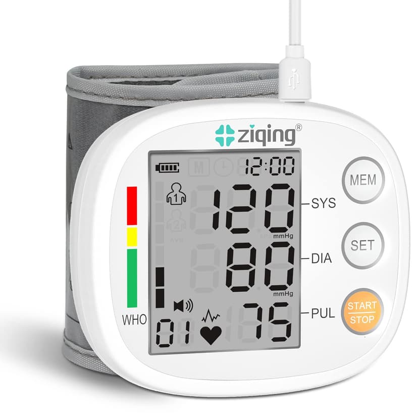 KIKEANG Wrist Blood Pressure Monitor, Rechargeable Bp Cuff Wrist & Accurate 2x99 Data Large LCD Screen Display for Home/Trave/Office Use