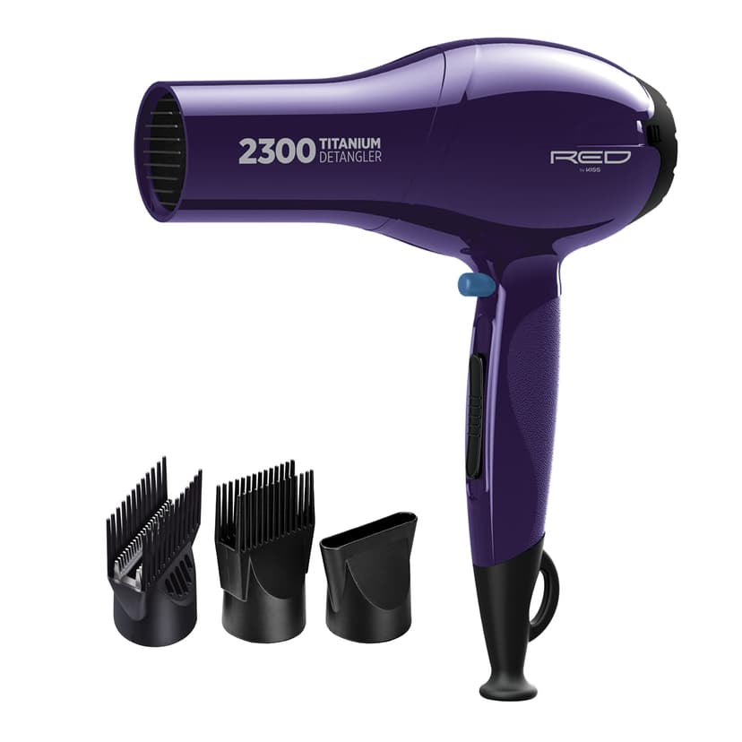 RED by Kiss Titanium 2300 Detangler Hair Dryer – Double Comb Layer Technology, 4X Faster Straightening, High Heat Resistant, Better Heat Distribution, 3 Bonus Titanium Detangler Piks, All Hair Types