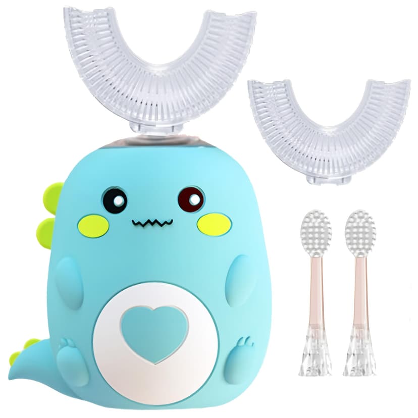 PLAYIKO Kids U Shaped Electric Toothbrush with 4 Brush Heads, 360° Sonic Automatic Toothbrush with 3 Cleaning Modes, IPX7 Waterproof Cartoon Dinosaur Design (Ages 2-12)