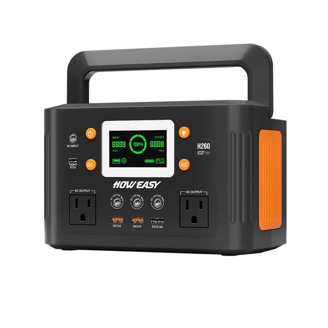 HOWEASY Portable Power Station,260W(500W peak) Solar Generator with PD 65W,110V Pure Sine Wave AC Outlet, 48000mAh Backup Lithium Battery for Outdoor Camping Travel Home Emergency