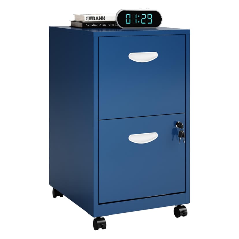 Polup 2 Drawer File Cabinet with Lock, Small Rolling Filing Cabinet for Home Office, Metal Mobile File Cabinets on Wheels, Blue Office Cabinets for Letter Size Folders - Assembly Required
