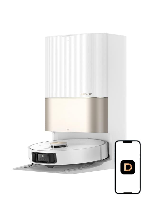 DREAME X40 Ultra Robotic Vacuum with Removable & Liftable Mop, 12,000Pa Suction, Side Brush Extensive Cleaning, 158°F Mop & Washboard Self Cleaning, Auto-Empty, Auto Refill, liftable Brushes White