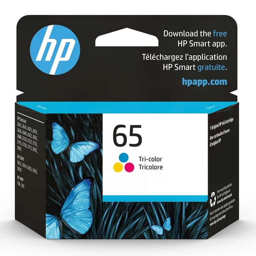 HP 65 Tri-Color Ink Cartridge | Works with AMP 100, DeskJet 2600, 3700; Envy 5000 | Eligible for Instant Ink | N9K01AN